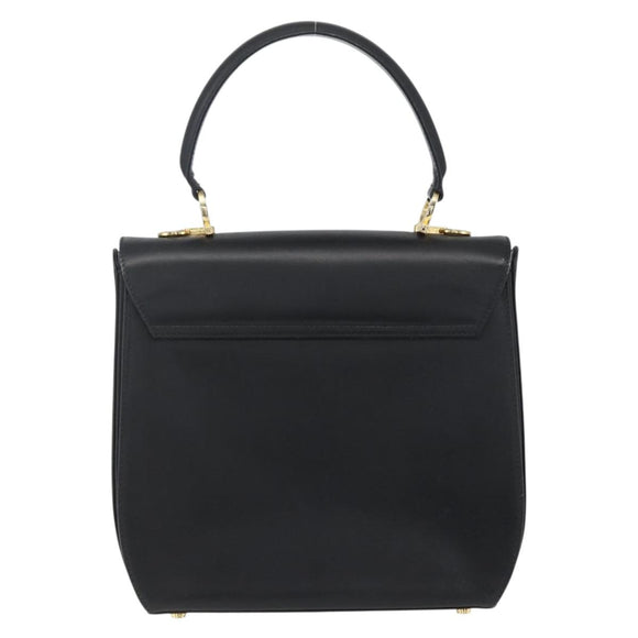 Salvatore Ferragamo Gancini Hand Bag Leather Black Gold Auth 164903