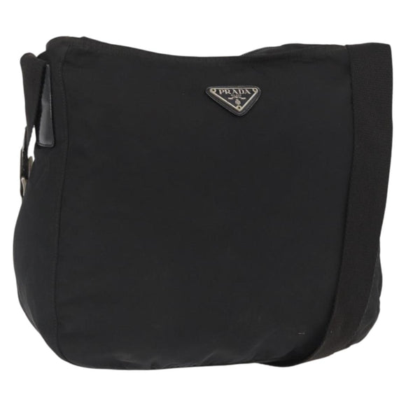 PRADA Shoulder Bag Nylon Black Silver Auth 164915