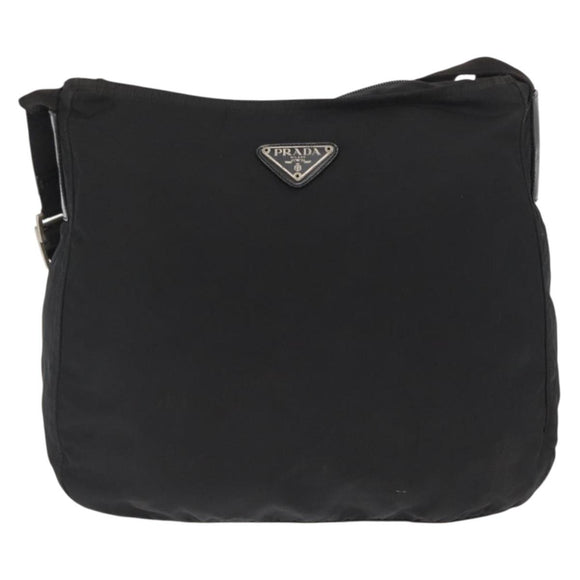 PRADA Shoulder Bag Nylon Black Silver Auth 164915