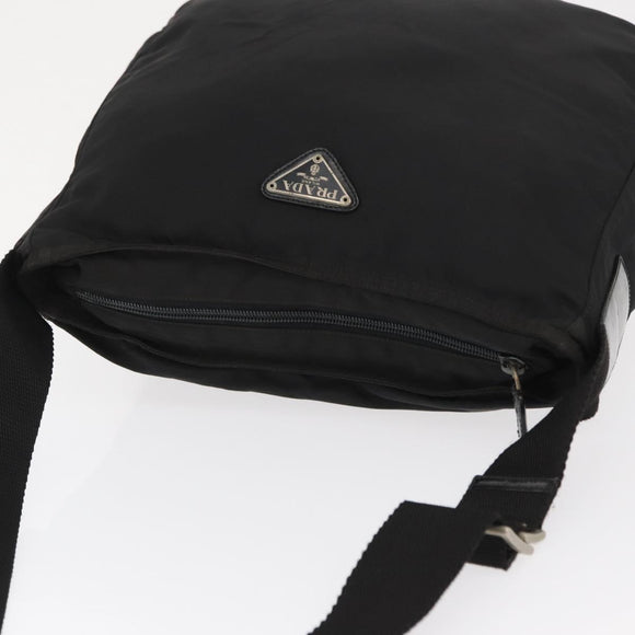 PRADA Shoulder Bag Nylon Black Silver Auth 164915