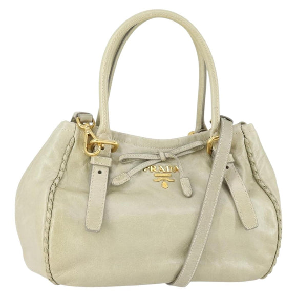 PRADA Hand Bag Leather 2way Gray Gold Auth 164922
