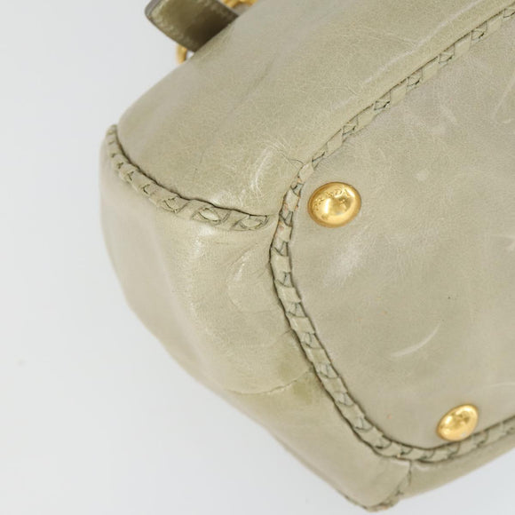 PRADA Hand Bag Leather 2way Gray Gold Auth 164922