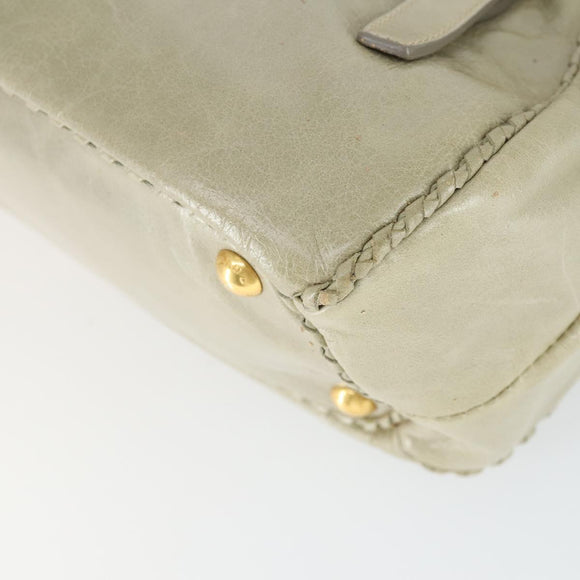 PRADA Hand Bag Leather 2way Gray Gold Auth 164922