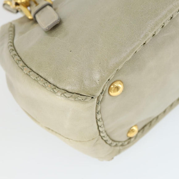 PRADA Hand Bag Leather 2way Gray Gold Auth 164922