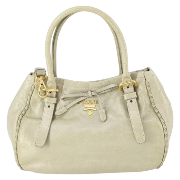 PRADA Hand Bag Leather 2way Gray Gold Auth 164922