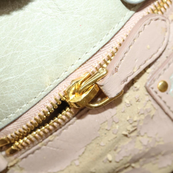 PRADA Hand Bag Leather 2way Gray Gold Auth 164922