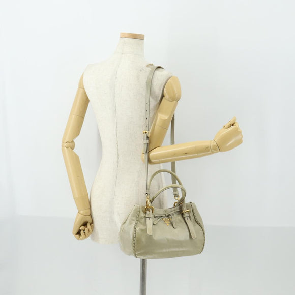 PRADA Hand Bag Leather 2way Gray Gold Auth 164922