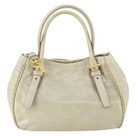PRADA Hand Bag Leather 2way Gray Gold Auth 164922