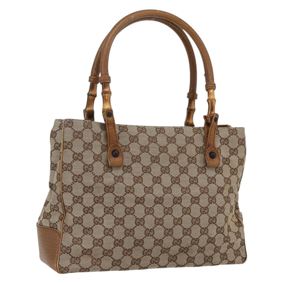 GUCCI GG Canvas Bamboo Hand Bag Beige 112526 Auth 164925