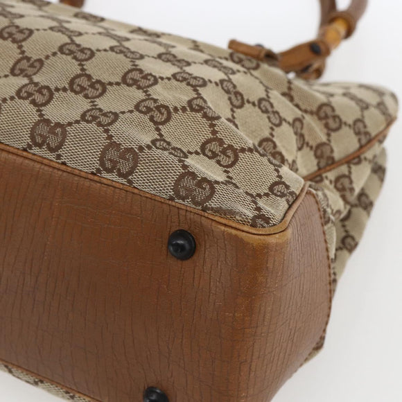GUCCI GG Canvas Bamboo Hand Bag Beige 112526 Auth 164925