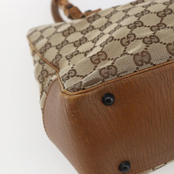GUCCI GG Canvas Bamboo Hand Bag Beige 112526 Auth 164925