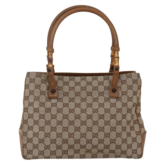 GUCCI GG Canvas Bamboo Hand Bag Beige 112526 Auth 164925