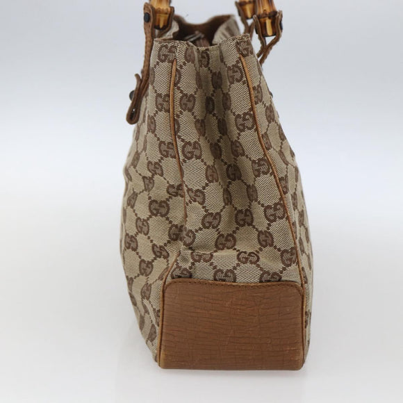GUCCI GG Canvas Bamboo Hand Bag Beige 112526 Auth 164925