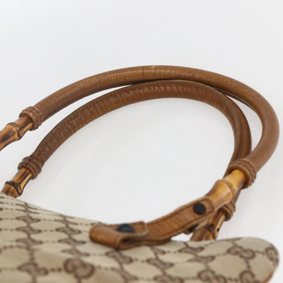 GUCCI GG Canvas Bamboo Hand Bag Beige 112526 Auth 164925