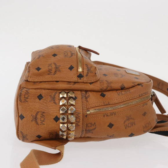 MCM Logogram Vicetos Backpack PVC Leather Brown Gold Auth 164927