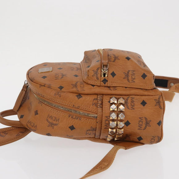 MCM Logogram Vicetos Backpack PVC Leather Brown Gold Auth 164927