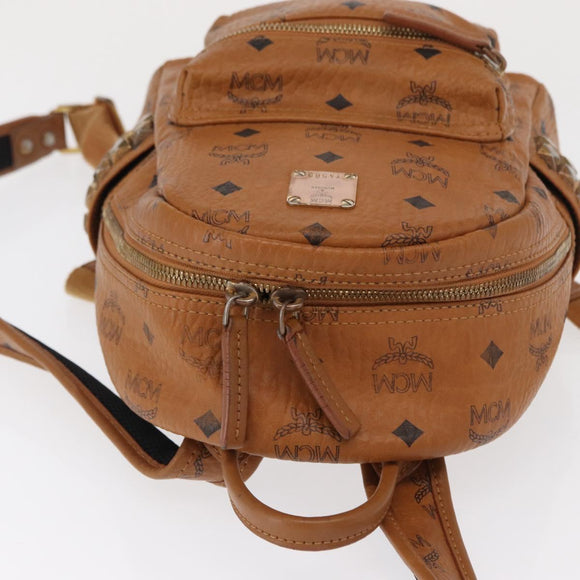 MCM Logogram Vicetos Backpack PVC Leather Brown Gold Auth 164927