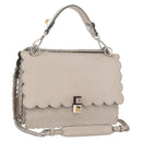 FENDI Chain Canai Shoulder Bag Leather 2way Gray Silver Auth 164928-1