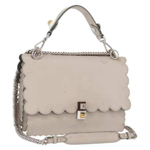 FENDI Chain Canai Shoulder Bag Leather 2way Gray Silver Auth 164928