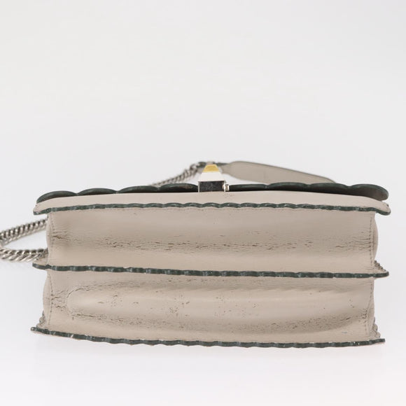 FENDI Chain Canai Shoulder Bag Leather 2way Gray Silver Auth 164928