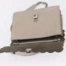 FENDI Chain Canai Shoulder Bag Leather 2way Gray Silver Auth 164928-20