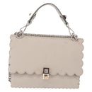 FENDI Chain Canai Shoulder Bag Leather 2way Gray Silver Auth 164928-13
