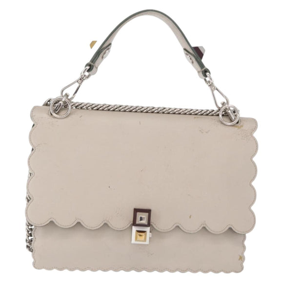 FENDI Chain Canai Shoulder Bag Leather 2way Gray Silver Auth 164928