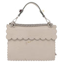 FENDI Chain Canai Shoulder Bag Leather 2way Gray Silver Auth 164928-2