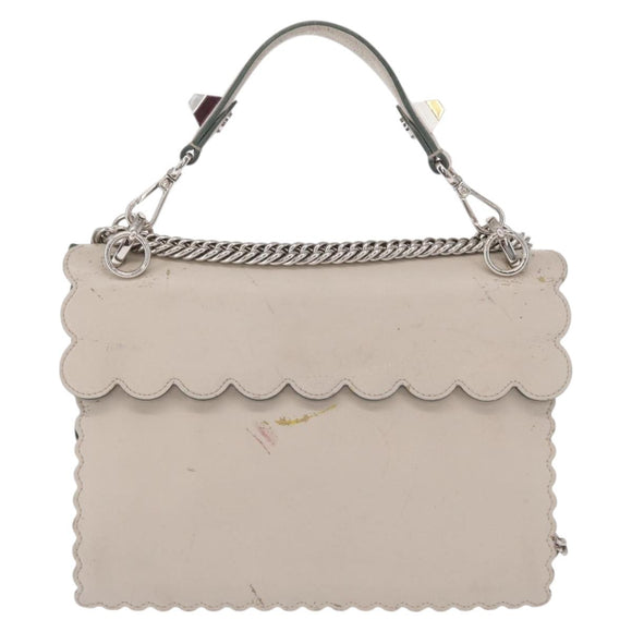 FENDI Chain Canai Shoulder Bag Leather 2way Gray Silver Auth 164928