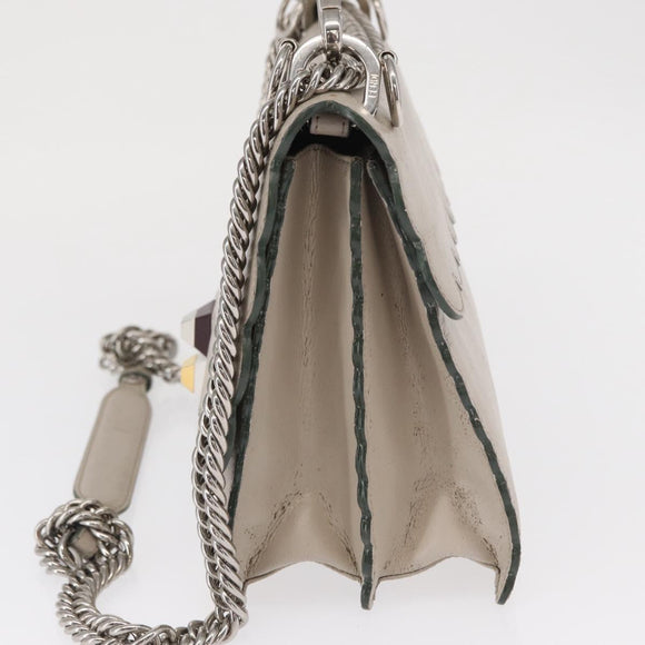 FENDI Chain Canai Shoulder Bag Leather 2way Gray Silver Auth 164928