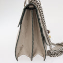 FENDI Chain Canai Shoulder Bag Leather 2way Gray Silver Auth 164928-5