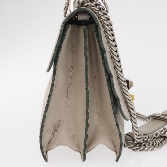 FENDI Chain Canai Shoulder Bag Leather 2way Gray Silver Auth 164928