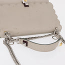 FENDI Chain Canai Shoulder Bag Leather 2way Gray Silver Auth 164928-7