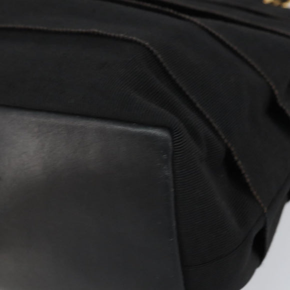Salvatore Ferragamo Vala Chain Tote Bag Canvas Black Gold Auth 164931