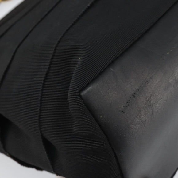 Salvatore Ferragamo Vala Chain Tote Bag Canvas Black Gold Auth 164931