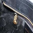 Salvatore Ferragamo Vala Chain Tote Bag Canvas Black Gold Auth 164931-19