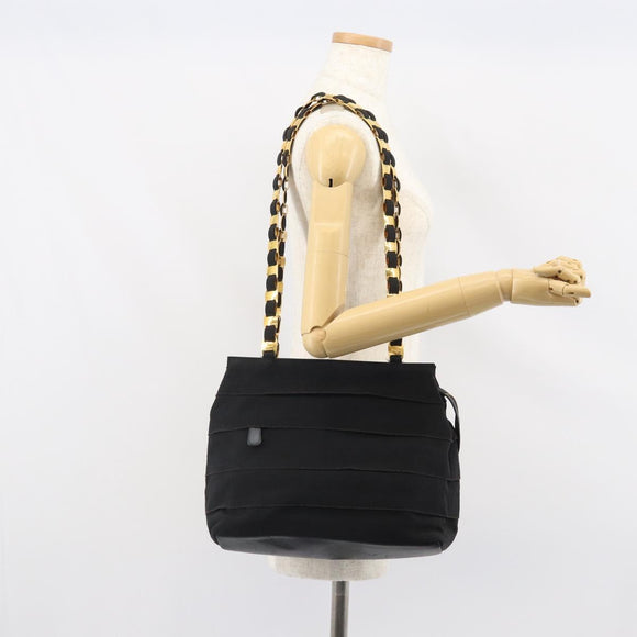 Salvatore Ferragamo Vala Chain Tote Bag Canvas Black Gold Auth 164931