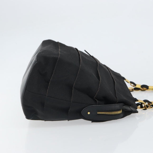 Salvatore Ferragamo Vala Chain Tote Bag Canvas Black Gold Auth 164931