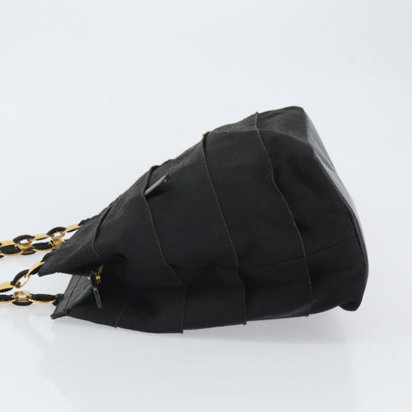 Salvatore Ferragamo Vala Chain Tote Bag Canvas Black Gold Auth 164931