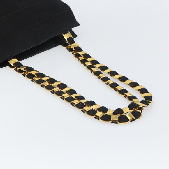 Salvatore Ferragamo Vala Chain Tote Bag Canvas Black Gold Auth 164931