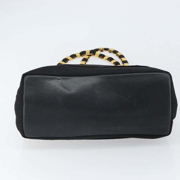 Salvatore Ferragamo Vala Chain Tote Bag Canvas Black Gold Auth 164931