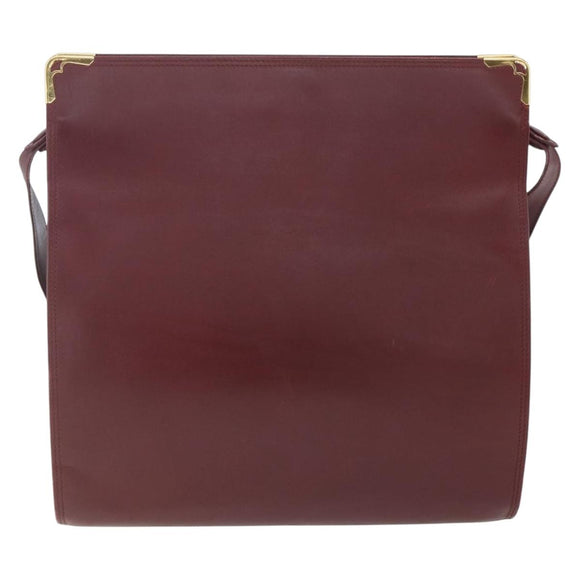 CARTIER Must Line Shoulder Bag Leather Bordeaux Gold Auth 164936