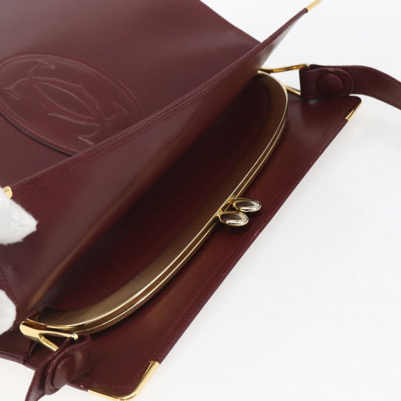 CARTIER Must Line Shoulder Bag Leather Bordeaux Gold Auth 164936