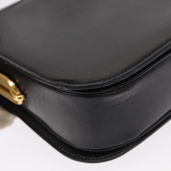 CELINE Shoulder Bag Leather Black Gold Auth 164937