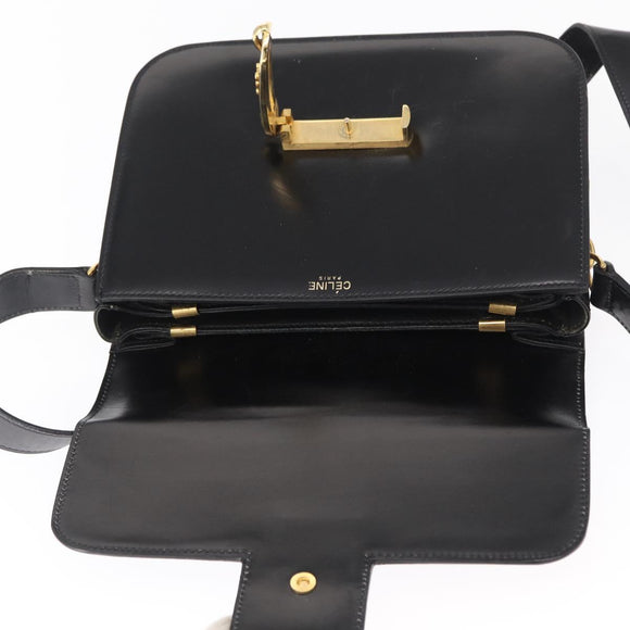 CELINE Shoulder Bag Leather Black Gold Auth 164937