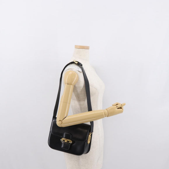 CELINE Shoulder Bag Leather Black Gold Auth 164937