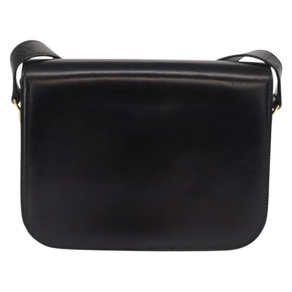 CELINE Shoulder Bag Leather Black Gold Auth 164937