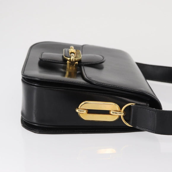 CELINE Shoulder Bag Leather Black Gold Auth 164937