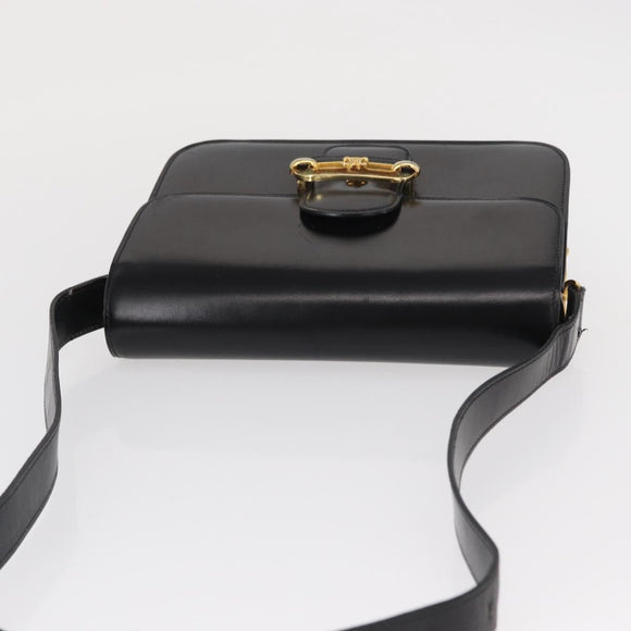 CELINE Shoulder Bag Leather Black Gold Auth 164937