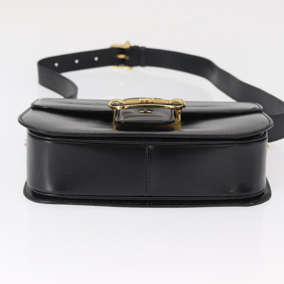 CELINE Shoulder Bag Leather Black Gold Auth 164937